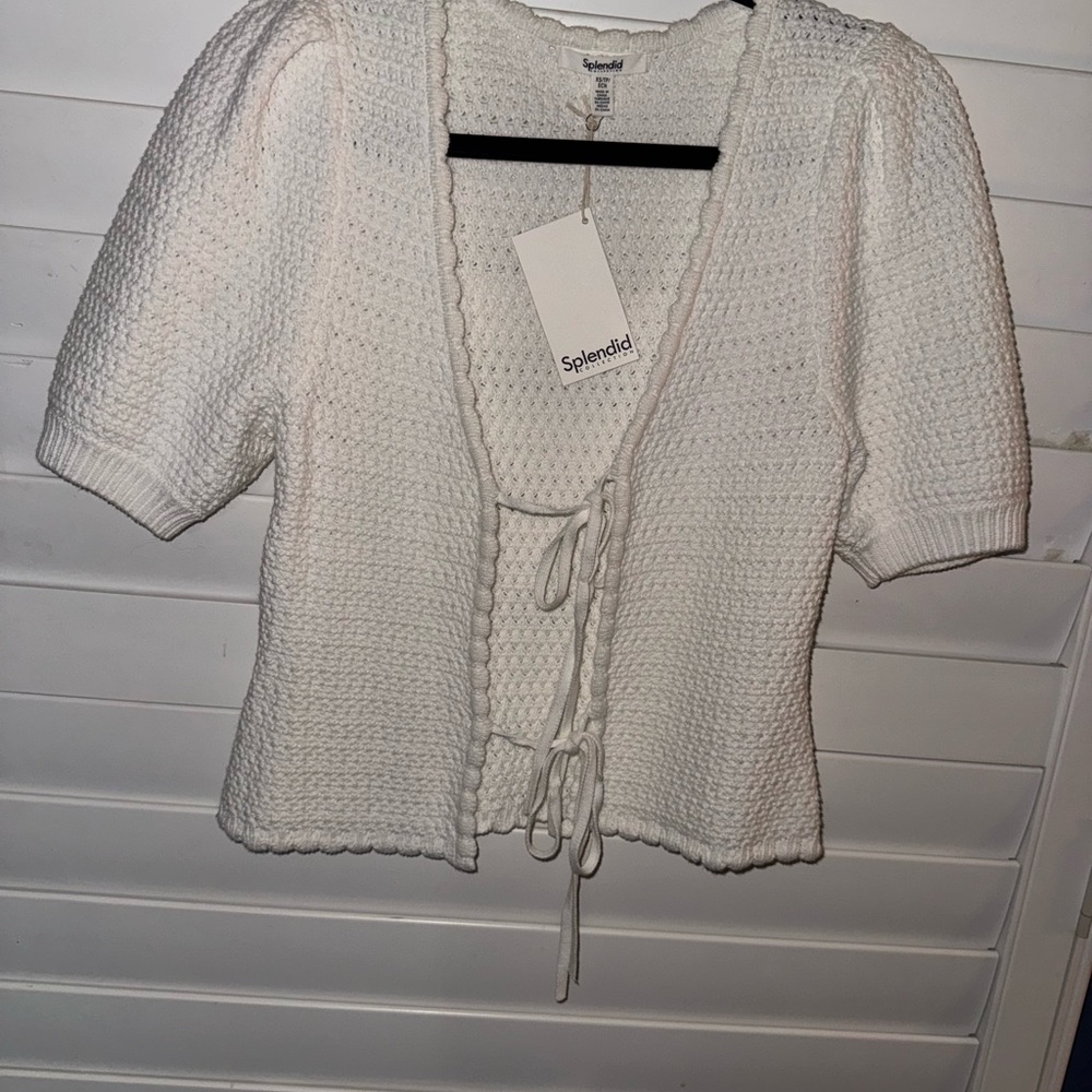 Splendid Women's Cream Textured Tie-Front Blouse